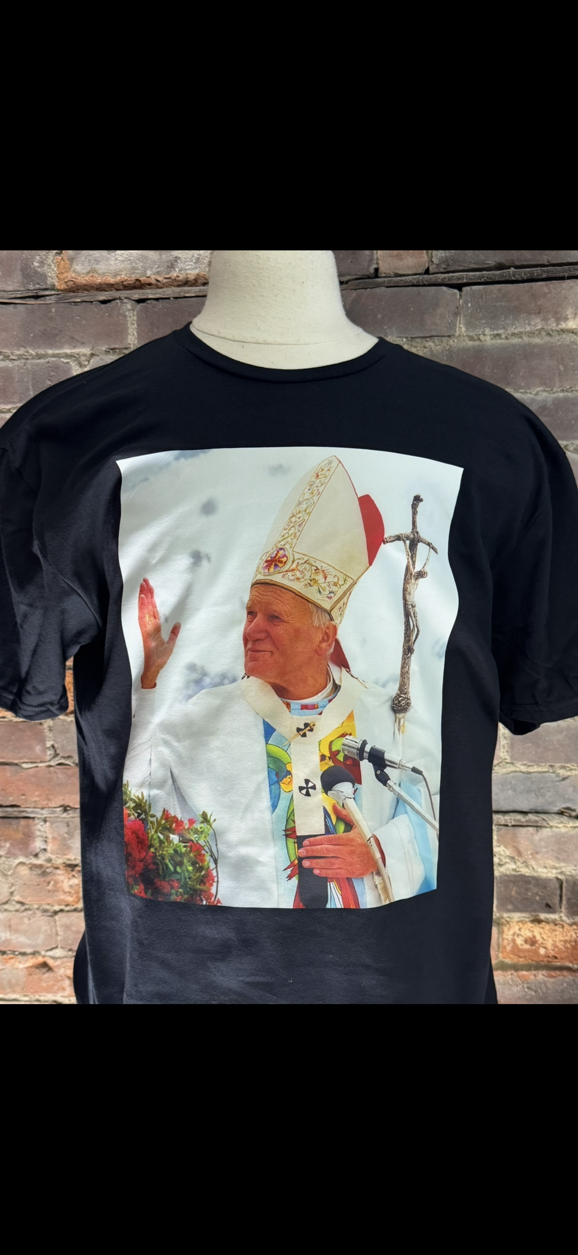 POPE JOHN PAUL 2 BLACK T SHIRT