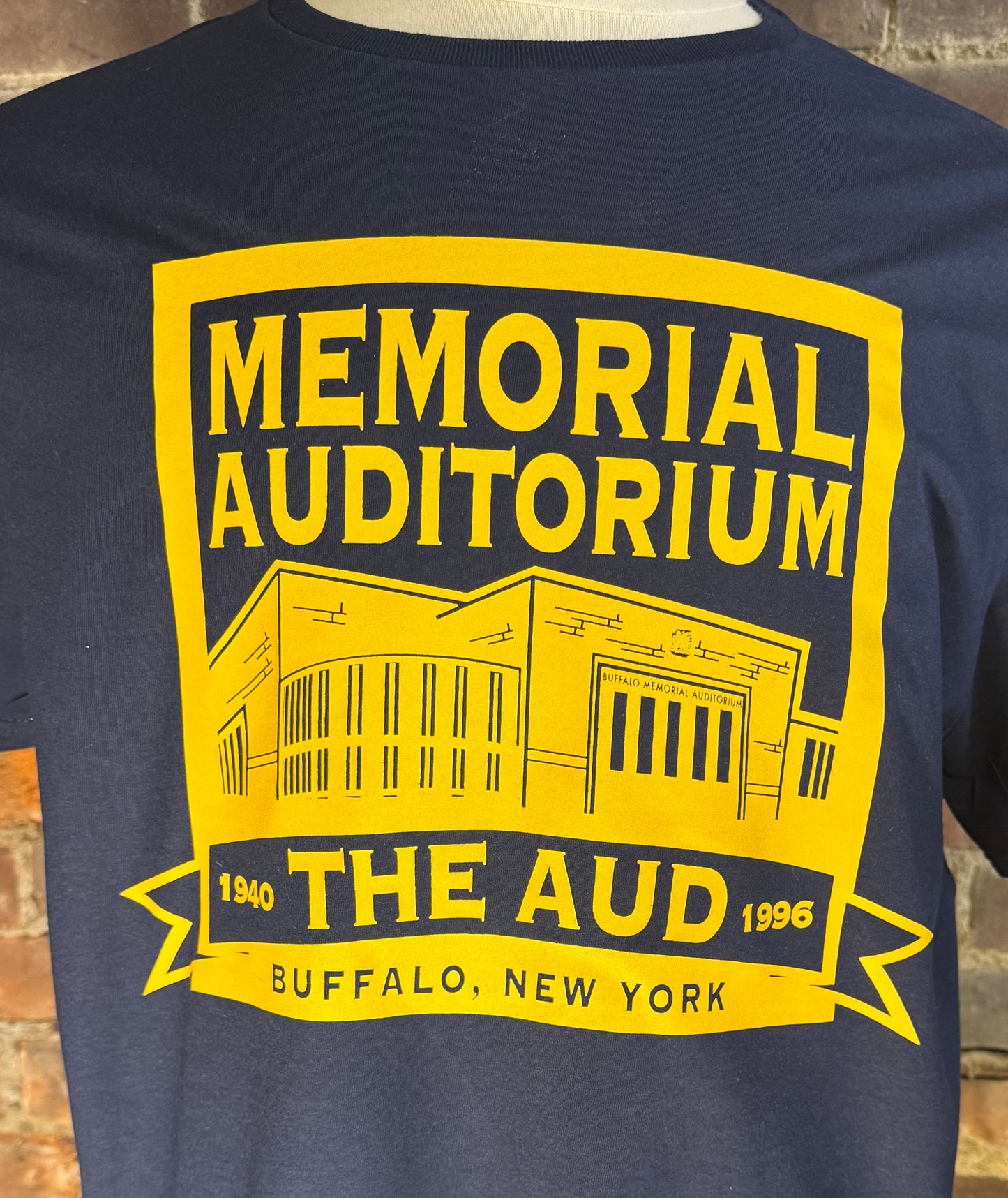 The Aud T-shirt-Buffalo Memorial Auditorium shirt,navy blue.
